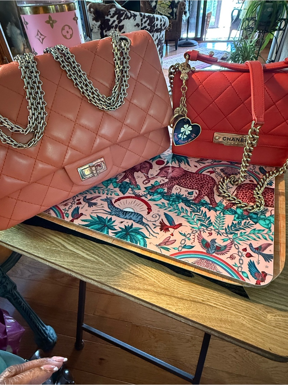 CHANEL Quilted Shoulder Bags in Coral and Red Leather